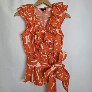 Who What Wear Orange Tropical Ruffle Tank Top